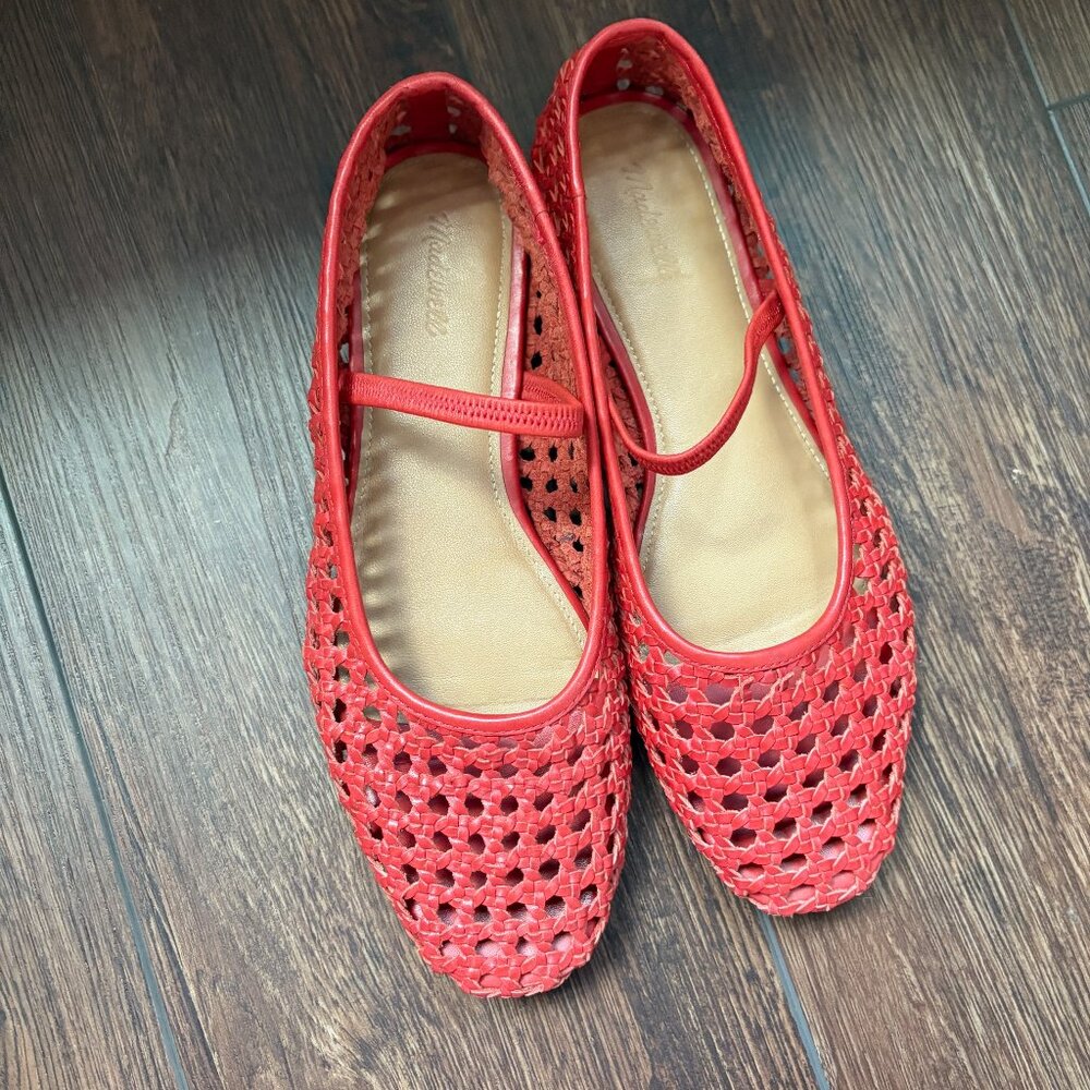 Madewell Greta Ballet Flat in Open Weave Leather Southwestern Clay Reddish Color